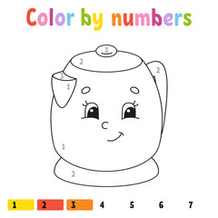 Color by numbers. Coloring book for kids. Cheerful character. Vector illustration. Cute cartoon style. Hand drawn. Worksheet page for children. Isolated on white background.