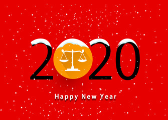  happy new year 2020. 2020 with Scales of justice . concept for lawyer, attorney and law