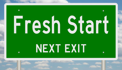 Rendering of a green 3d highway sign for Fresh Start © Rex Wholster