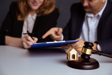 Judge gavel deciding on marriage divorce