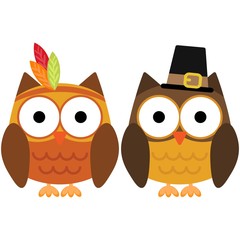 owls  with thanksgiving hats card