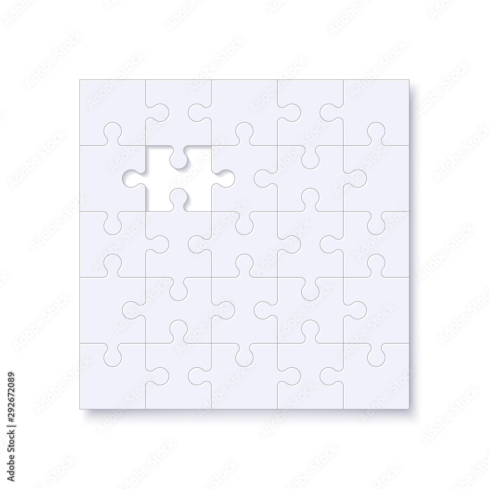 Poster puzzles template with square grid and shadow. jigsaw puzzle with missing piece, jigsaws detail frame