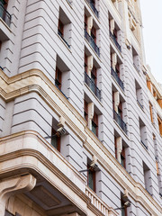 Moscow, Russia, August 27, 2019. Fragment of the facade of a typical historic building in downtown