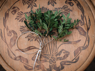 Vintage floral decoration on old wooden chair
