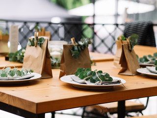 Wedding decoration. Wedding venue with natural styling.