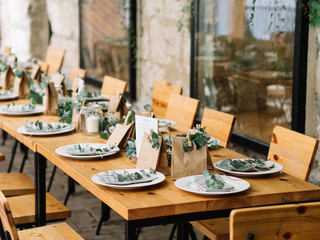 Wedding decoration. Wedding venue with natural styling.