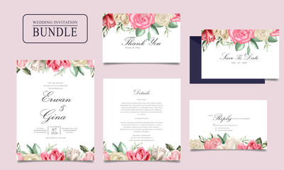Wedding invitation card bundle with watercolor floral and leaves