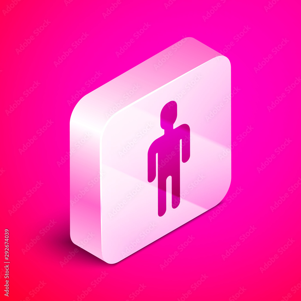 Poster isometric user of man in business suit icon isolated on pink background. business avatar symbol user