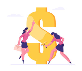 Employee Paint Dollar Sign with Roller under Boss Management. Rich Businesswoman Making Saving and Increasing Capital. Financial Goal Achievement, Profit and Wealth Cartoon Flat Vector Illustration
