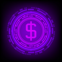 Purple digital money symbol background