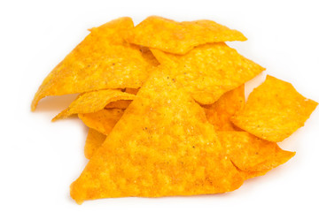 Fototapeta premium heap of spicy tortilla chips with chili