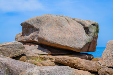 Incredible landscape on the island Renote in Tregastel. Brittany. France