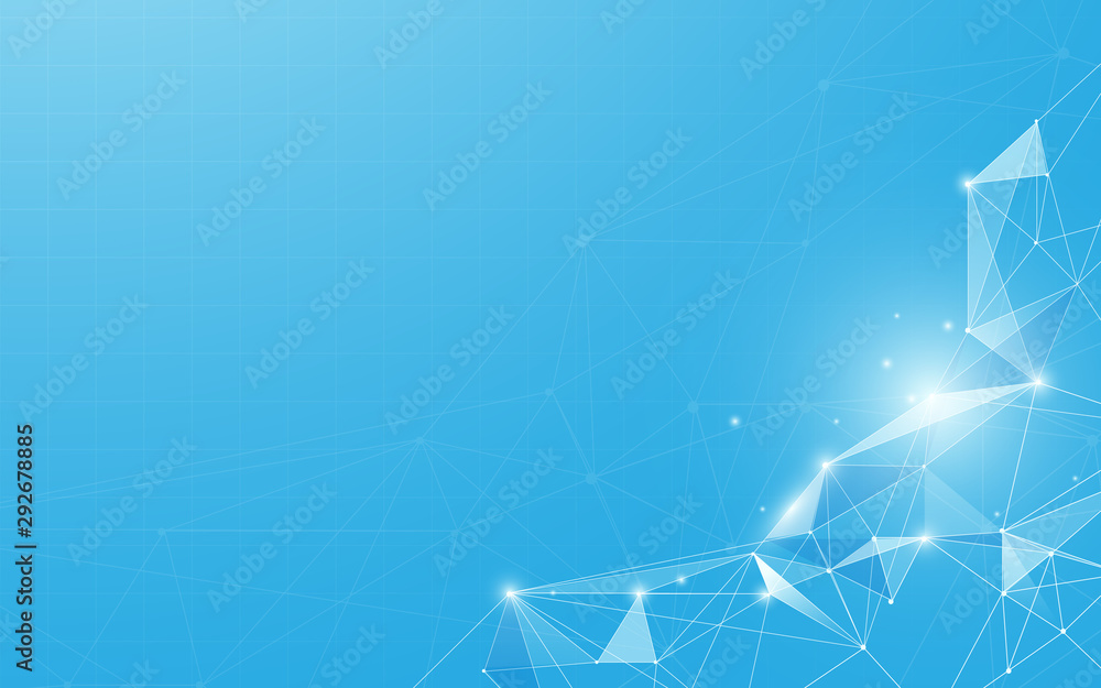 Poster Abstract connecting dots and lines. Abstract polygonal space low poly blue background