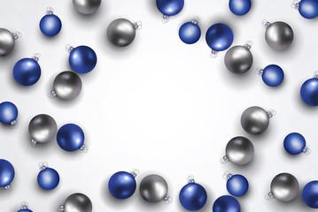 Christmas and New Year design Silver and blue ball on white Vector banner