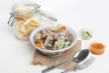 chicken soup bowl isolated on white background