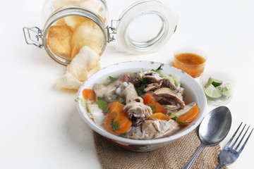 chicken soup bowl isolated on white background