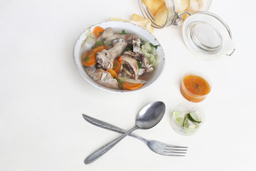chicken soup bowl isolated on white background