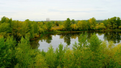  Lake in the forest. Reflection of trees in the water
