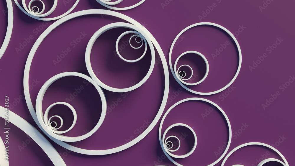 Poster 3d render background with circles that form ornament pattern. simple shapes with bright lighting and