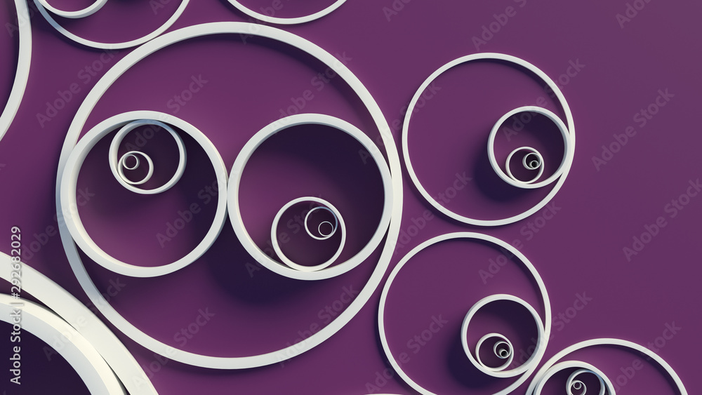 Poster 3d render background with circles that form ornament pattern. simple shapes with bright lighting and