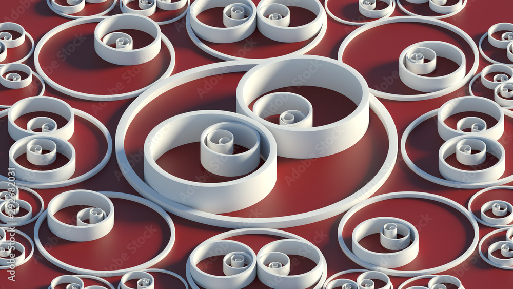 Poster 3d render background with circles that form ornament pattern. simple shapes with bright lighting and