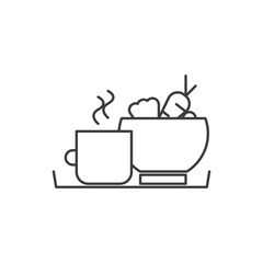 Vegetarian food with herbal tea icon. Thin line. Isolated on white background. 