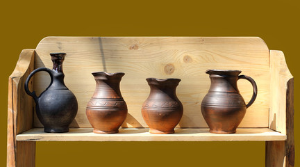 Old time clay jugs on the counter