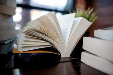Book placed on the desk A lot of books, beautiful colors for studying, knowledge,education - images