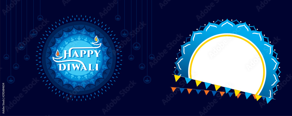 Wall mural happy diwali festival of light in india, vector illustration