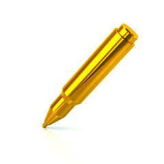 Golden pen writing on a white paper 3d illustration on white background