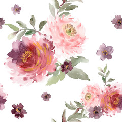 Seamless watercolor pattern with peonies for fabric - 292685806