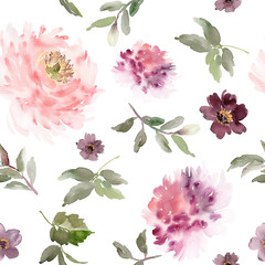 Seamless watercolor pattern with peonies for fabric - 292685809
