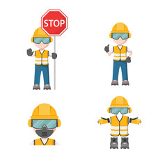 Person design with his personal protection equipment with industrial safety stop icon	