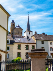Esch-Sur-Sure skyline, the church and castle towers in the background, Canton of Wiltz, District of Diekirch, Luxembourg