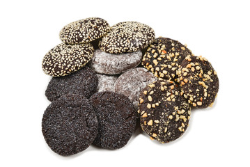 Chocolate cookies isolated on white background.
