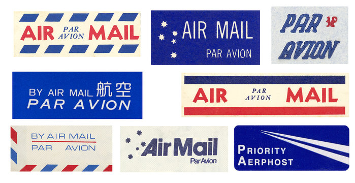 Luftpost air mail sammlung vintage retro rot blau weiss international post mail brief aufkleber marke par avion