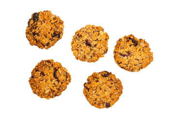 Granola cookies isolated on white background.