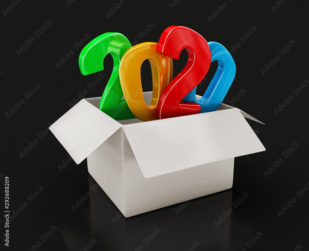 Poster open package with 2020. image with clipping path