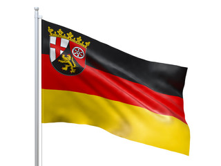 Rhineland Palatinate flag waving on white background, close up, isolated. 3D render