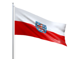 Thuringia flag waving on white background, close up, isolated. 3D render