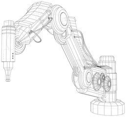 Robotic Arm Hand isolated on white. Technical wire-frame. Vector rendering of 3d.