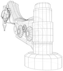Industrial robot manipulator. Wire-frame on white background. EPS10 format. Vector created of 3d, Wire-frame.