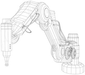 Industrial robot manipulator. EPS10 format. Wire-frame Vector created of 3d. EPS10 format.