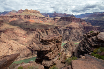 The Grand Canyon is a steep-sided canyon carved by the Colorado River in Arizona, United States. Travel destination, beautiful scenery, landscape. Huge rock formation