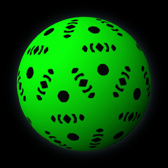 Artfully designed and colorful ball, 3D illustration on black background