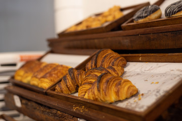 French Bakery items on a shelf for sale