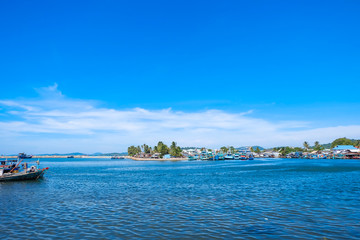 Landscape of small village in seashore Phu Quoc, Kien Giang, Vietnam. Royalty high quality free stock image of sea landscape. Phu Quoc island is a popular tourist destination.