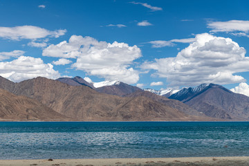 Pangong Lake and blue sky in Leh, Ladakh Region, India