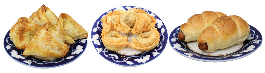 Uzek, Kazakh oriental cuisine. Baking Central Asian peoples on a white background.