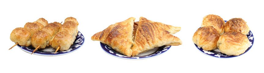 Uzek, Kazakh oriental cuisine. Baking Central Asian peoples on a white background.